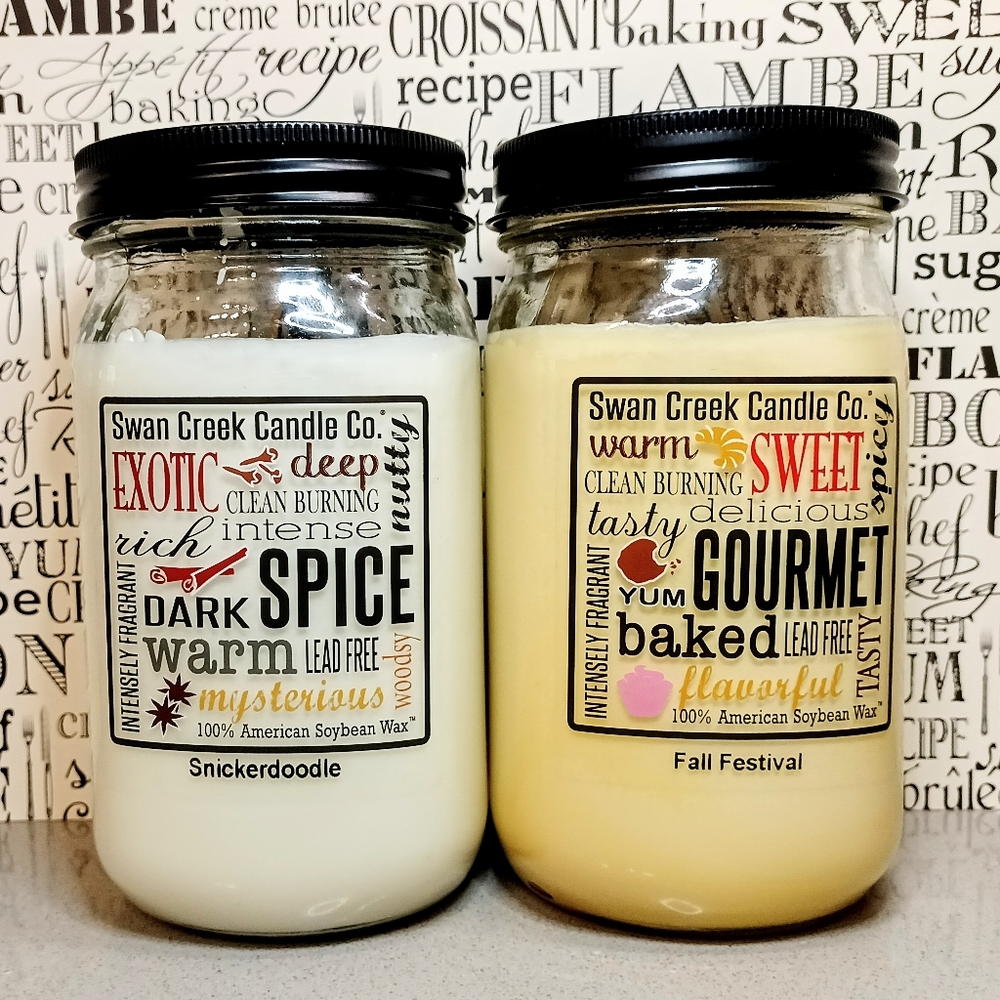 Set of 2 Swan Creek 24 Ounce Pantry Jar Candles: Snickerdoodle and Fall Festival